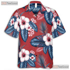 Tropical Red Hibiscus Palm Hawaiian Shirt- Unisex Seamless Floral Vacation Top