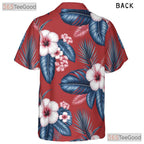 Tropical Red Hibiscus Palm Hawaiian Shirt- Unisex Seamless Floral Vacation Top
