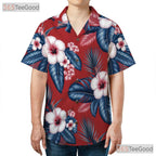 Tropical Red Hibiscus Palm Hawaiian Shirt- Unisex Seamless Floral Vacation Top