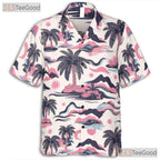 Tropical Retro Pink Blue Palm Tree Beach Style Hawaiian Shirt Men Women Top