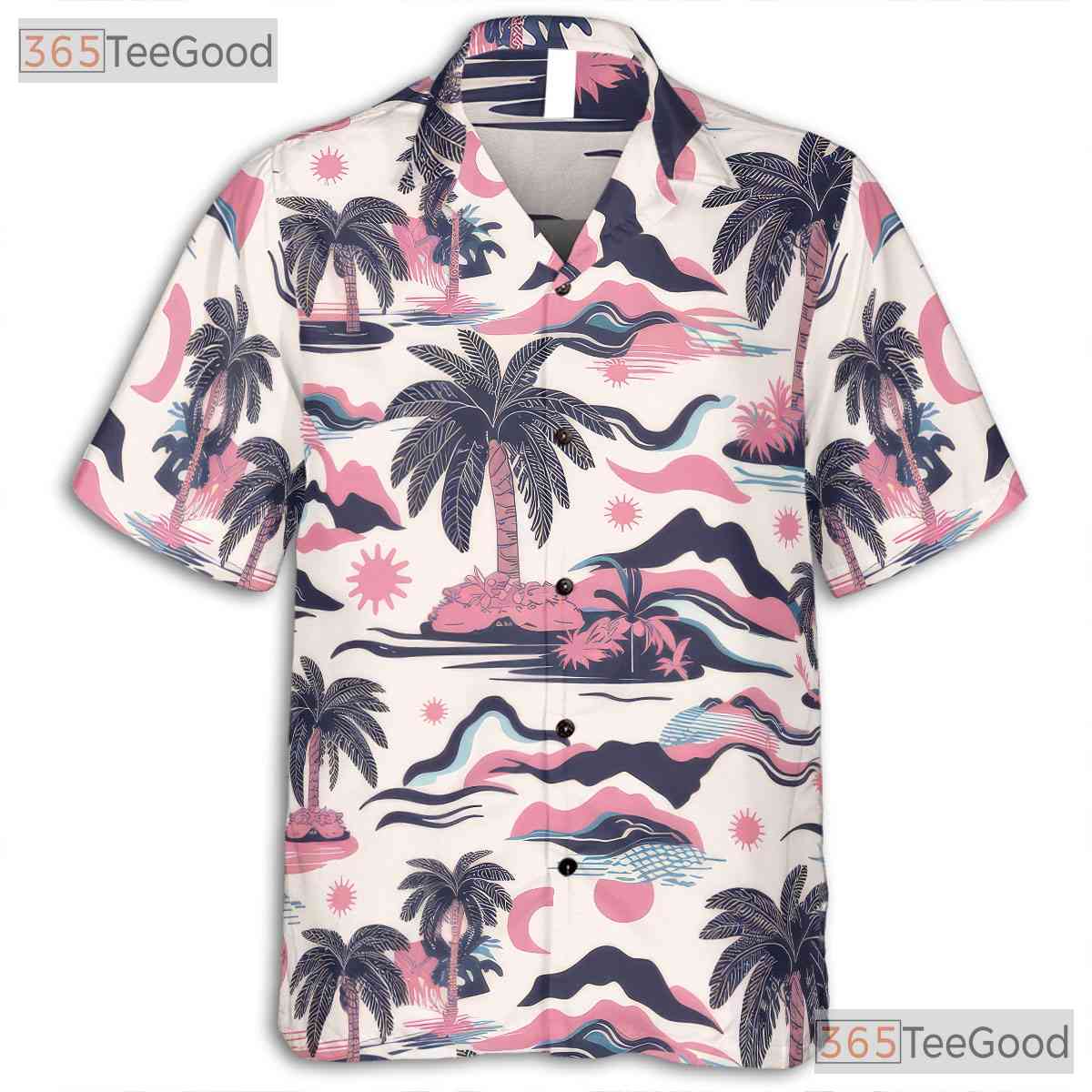 Tropical Retro Pink Blue Palm Tree Beach Style Hawaiian Shirt Men Women Top