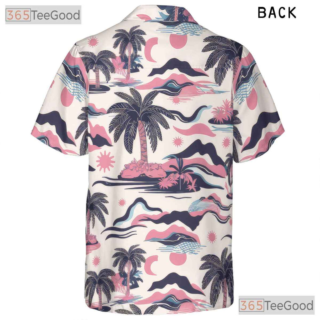 Tropical Retro Pink Blue Palm Tree Beach Style Hawaiian Shirt Men Women Top