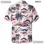 Tropical Retro Pink Blue Palm Tree Beach Style Hawaiian Shirt Men Women Top