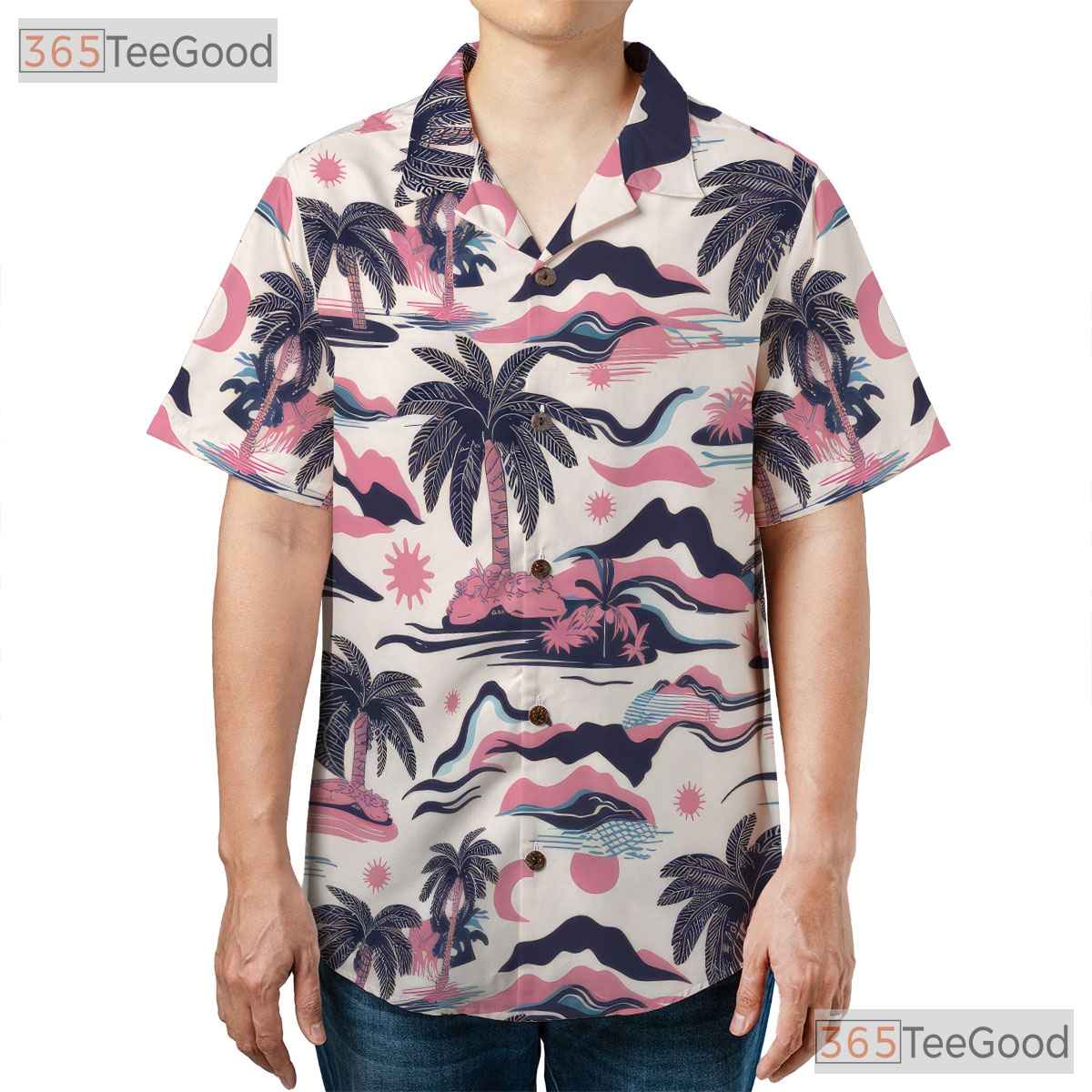 Tropical Retro Pink Blue Palm Tree Beach Style Hawaiian Shirt Men Women Top