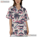 Tropical Retro Pink Blue Palm Tree Beach Style Hawaiian Shirt Men Women Top