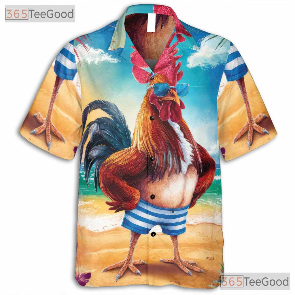 Tropical Rooster Funny Beach Sunset Animal Print Hawaiian Tee Unisex Outfit