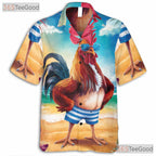 Tropical Rooster Funny Beach Sunset Animal Print Hawaiian Tee Unisex Outfit