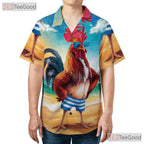 Tropical Rooster Funny Beach Sunset Animal Print Hawaiian Tee Unisex Outfit