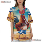 Tropical Rooster Funny Beach Sunset Animal Print Hawaiian Tee Unisex Outfit