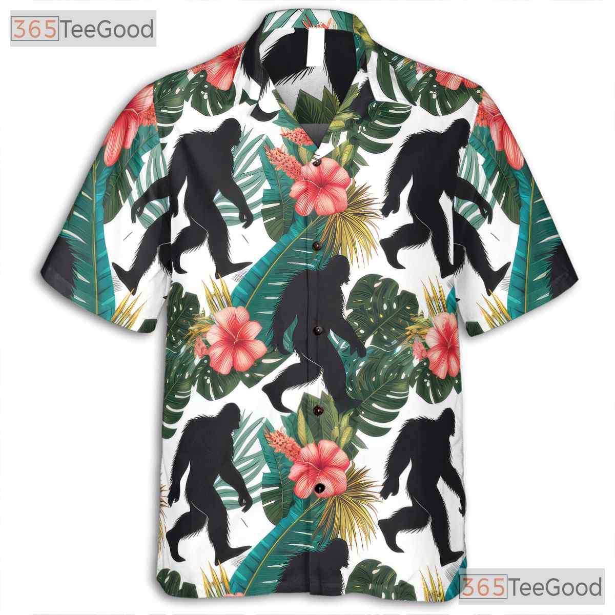 Tropical Sasquatch Hawaiian Shirt - Unisex Jungle Theme Floral Print Tee