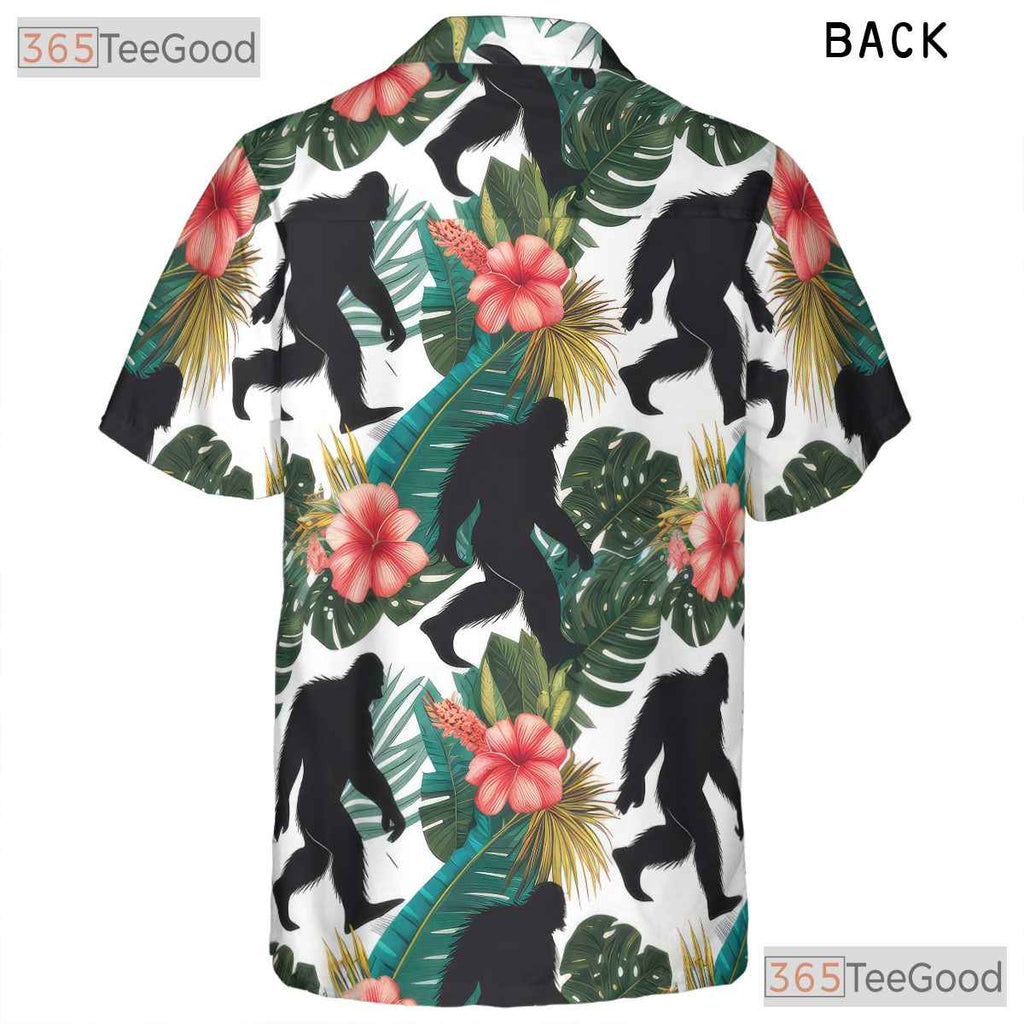 Tropical Sasquatch Hawaiian Shirt - Unisex Jungle Theme Floral Print Tee