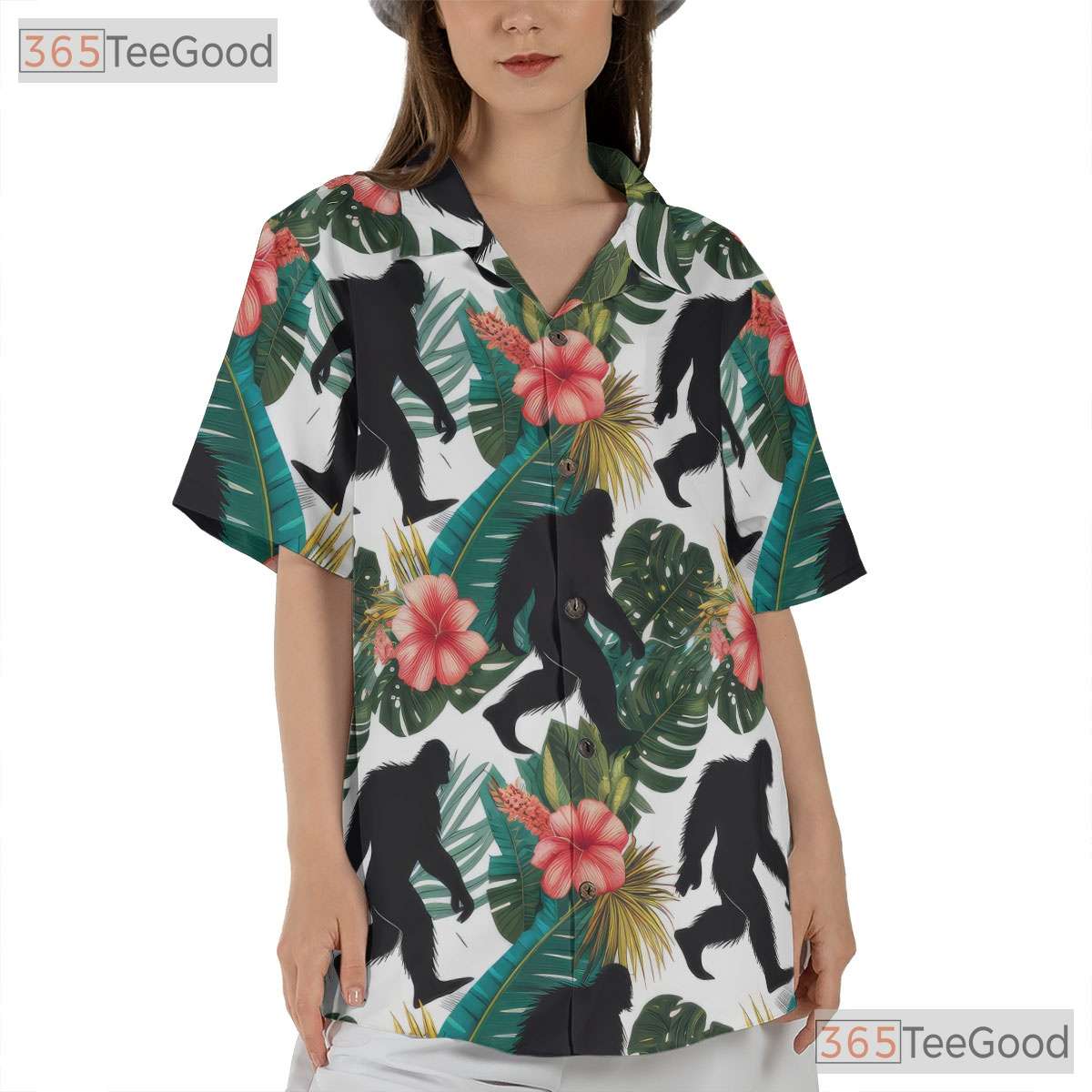 Tropical Sasquatch Hawaiian Shirt - Unisex Jungle Theme Floral Print Tee