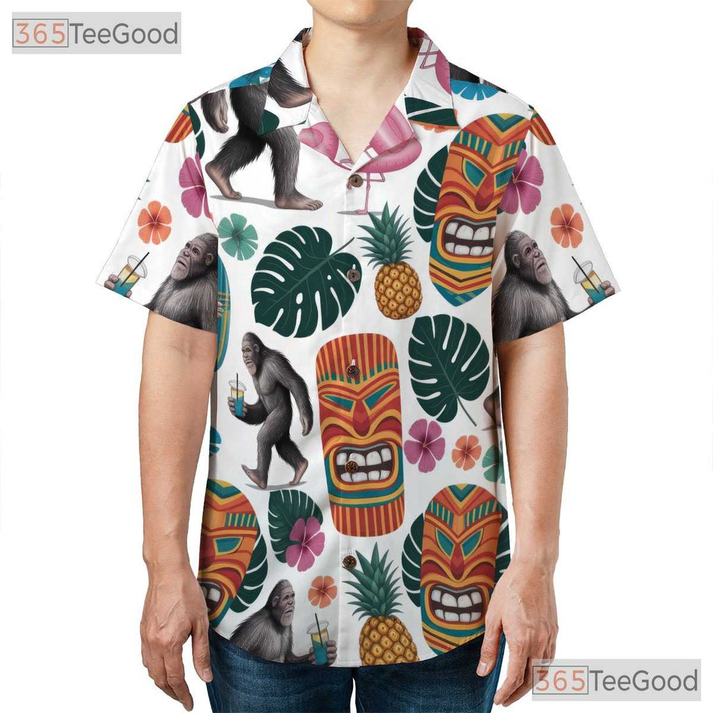 Tropical Sasquatch Tiki Hawaiian Shirt- Unisex Bigfoot Luau Party Aloha Print