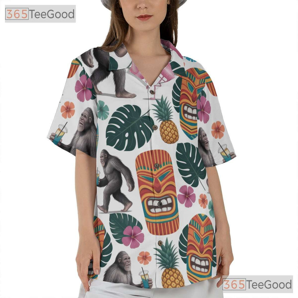 Tropical Sasquatch Tiki Hawaiian Shirt- Unisex Bigfoot Luau Party Aloha Print