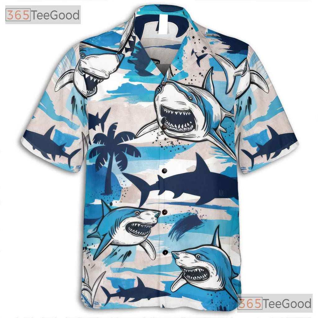 Tropical Shark Attack Surf Hawaiian Shirt Men Women, Summer Beach Aloha Top