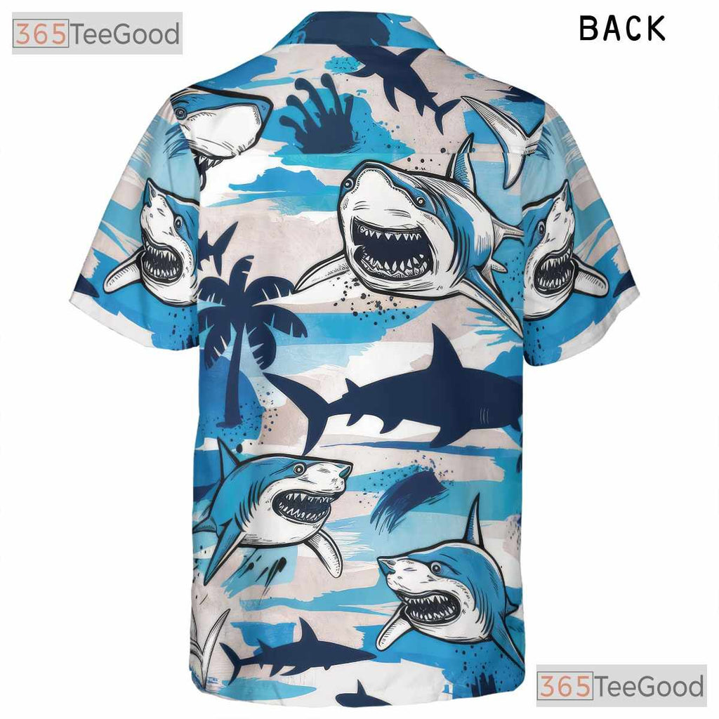 Tropical Shark Attack Surf Hawaiian Shirt Men Women, Summer Beach Aloha Top