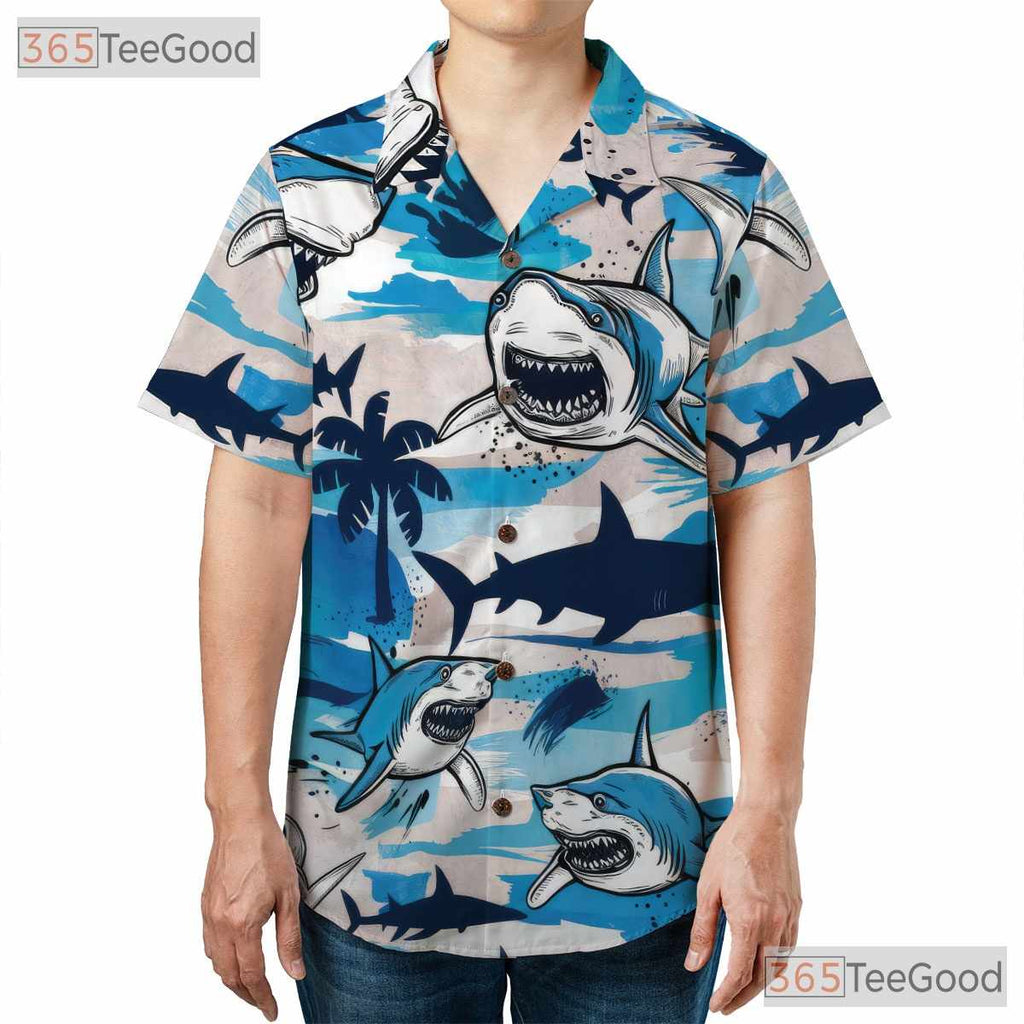 Tropical Shark Attack Surf Hawaiian Shirt Men Women, Summer Beach Aloha Top