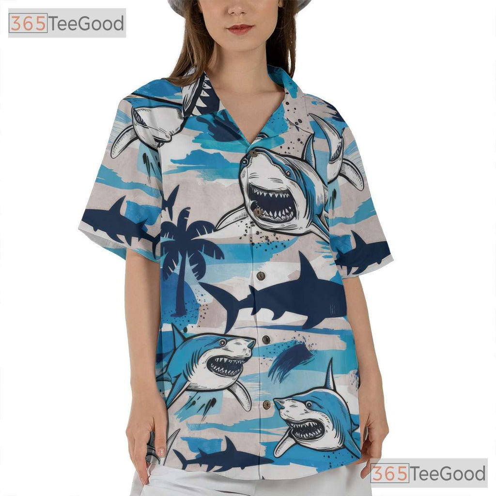 Tropical Shark Attack Surf Hawaiian Shirt Men Women, Summer Beach Aloha Top