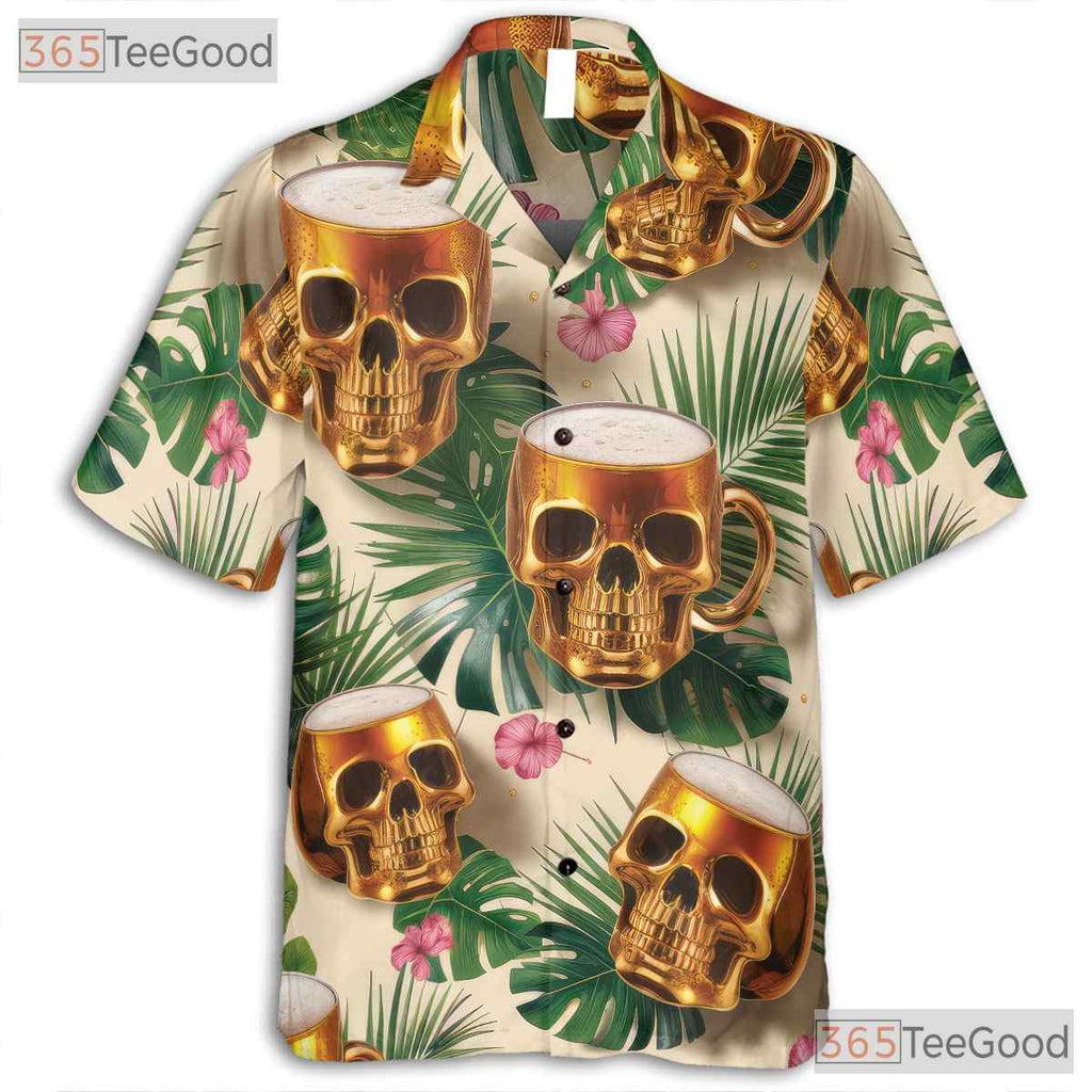 Tropical Skull Beer Mug Party Hawaiian Shirt Men Women Aloha Summer Outfit