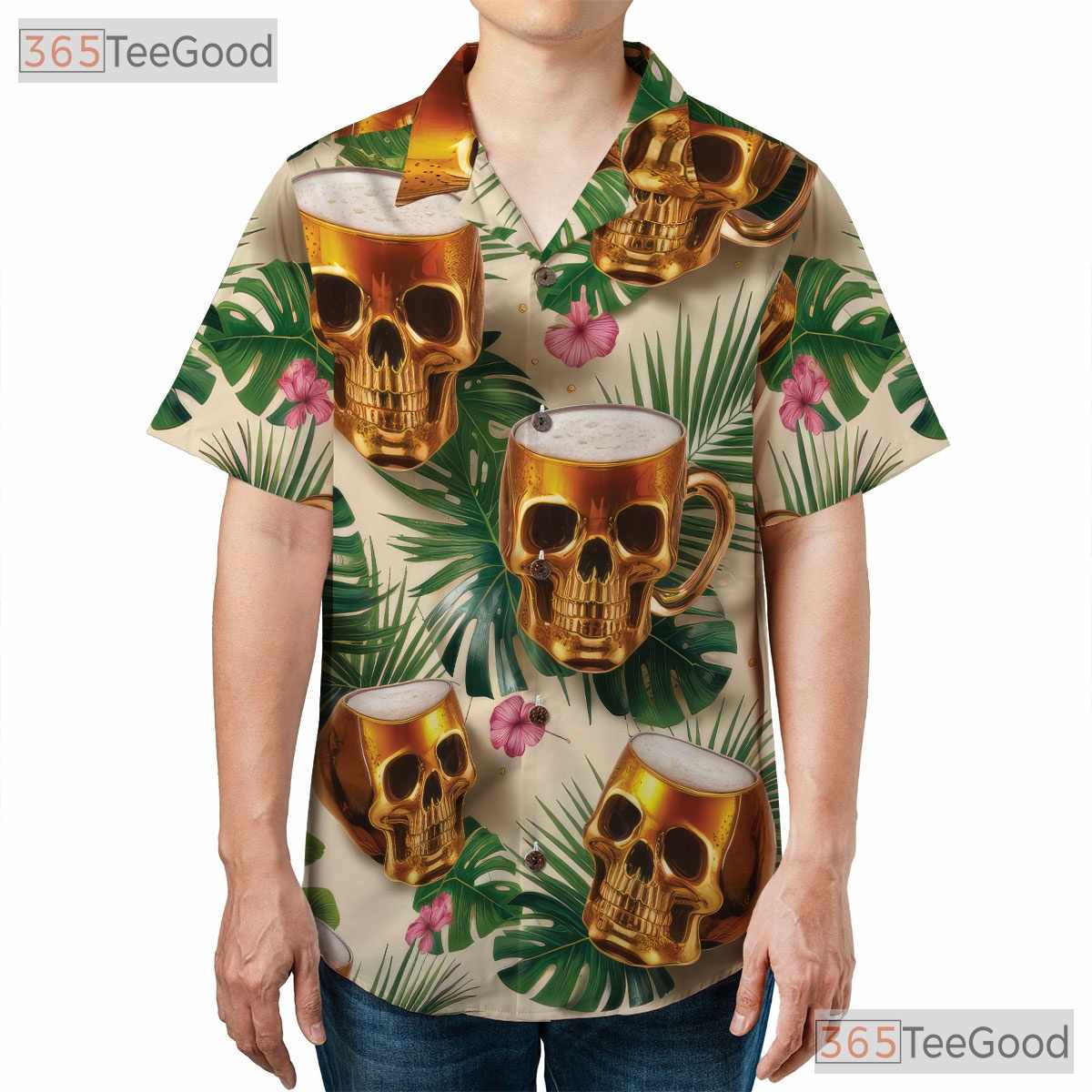 Tropical Skull Beer Mug Party Hawaiian Shirt Men Women Aloha Summer Outfit
