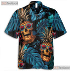 Tropical Skull Print Hawaiian Shirt - Unisex Pineapple Gothic Theme Tee