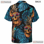 Tropical Skull Print Hawaiian Shirt - Unisex Pineapple Gothic Theme Tee