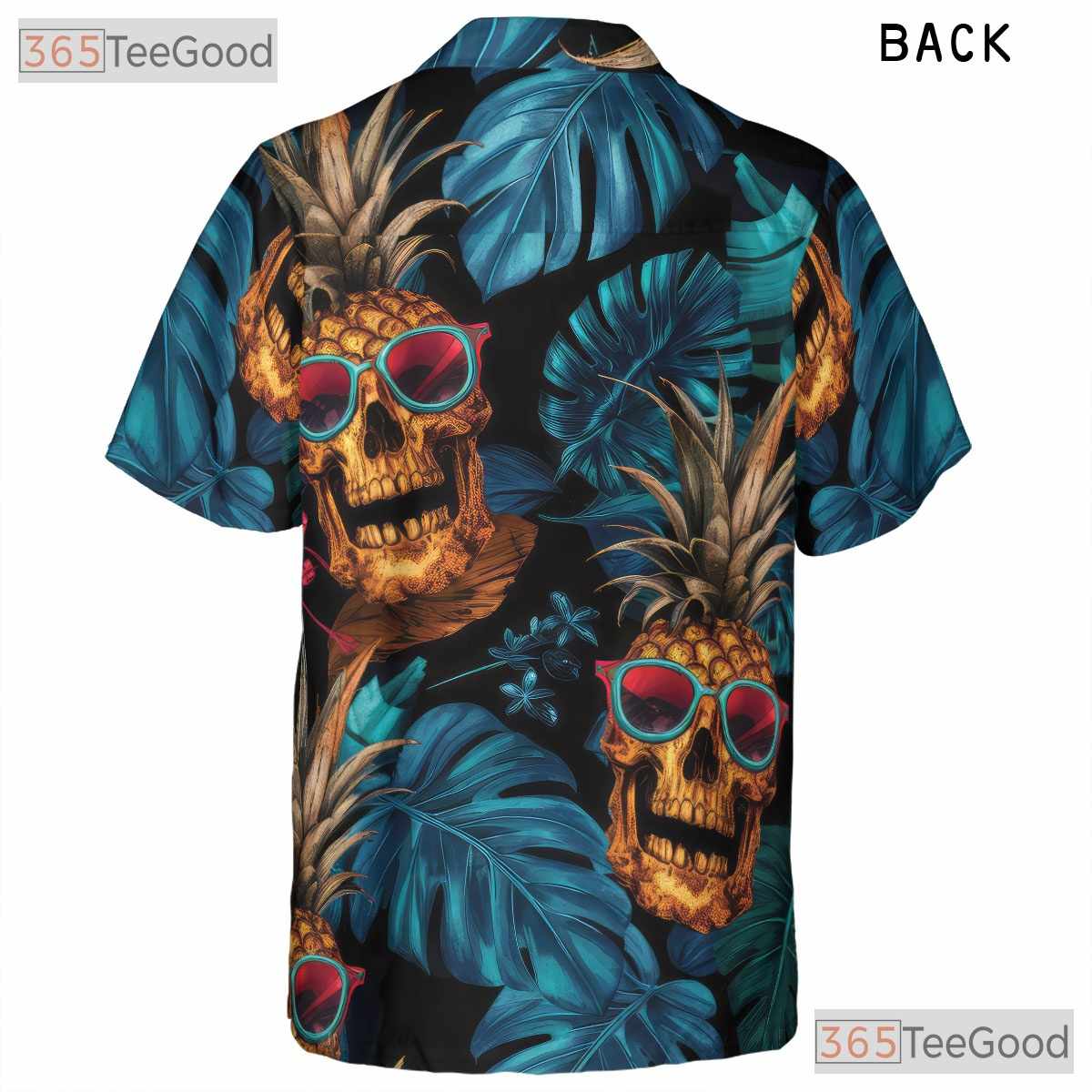 Tropical Skull Print Hawaiian Shirt - Unisex Pineapple Gothic Theme Tee