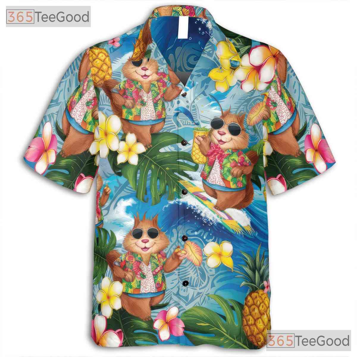 Tropical Squirrel Pineapple Surf Hawaiian Shirt for Men Women Beach Vibes