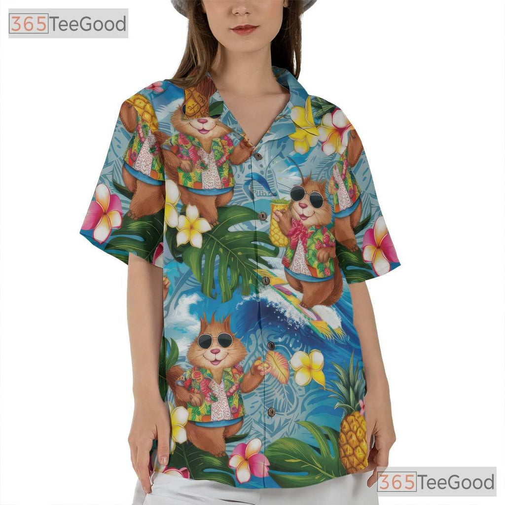 Tropical Squirrel Pineapple Surf Hawaiian Shirt for Men Women Beach Vibes