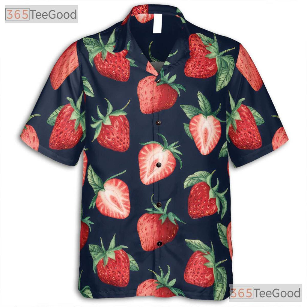 Tropical Strawberry Print Retro Hawaiian Tee Unisex Aloha Beach Vacation