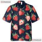 Tropical Strawberry Print Retro Hawaiian Tee Unisex Aloha Beach Vacation