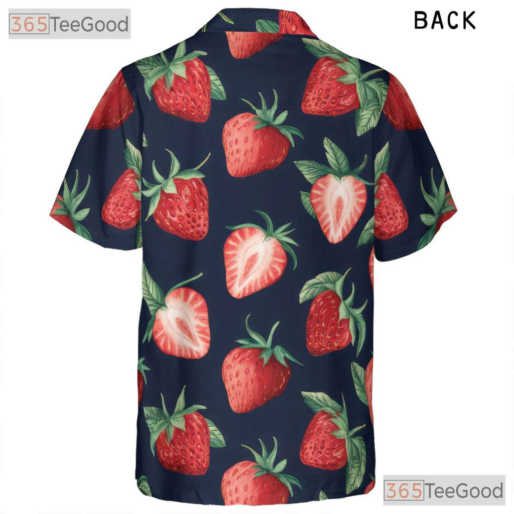 Tropical Strawberry Print Retro Hawaiian Tee Unisex Aloha Beach Vacation