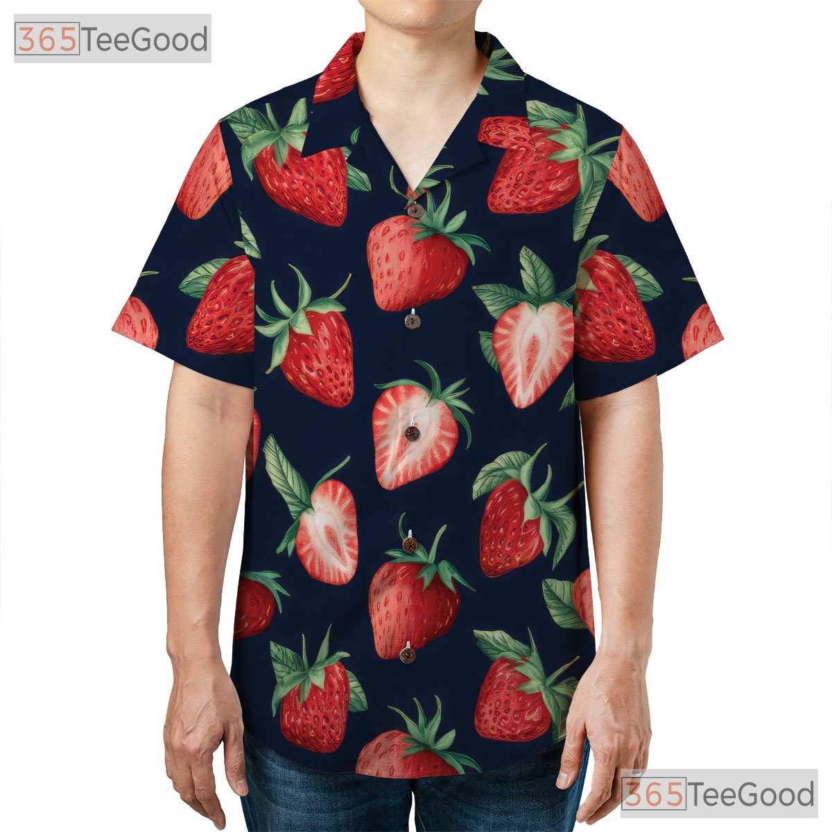 Tropical Strawberry Print Retro Hawaiian Tee Unisex Aloha Beach Vacation