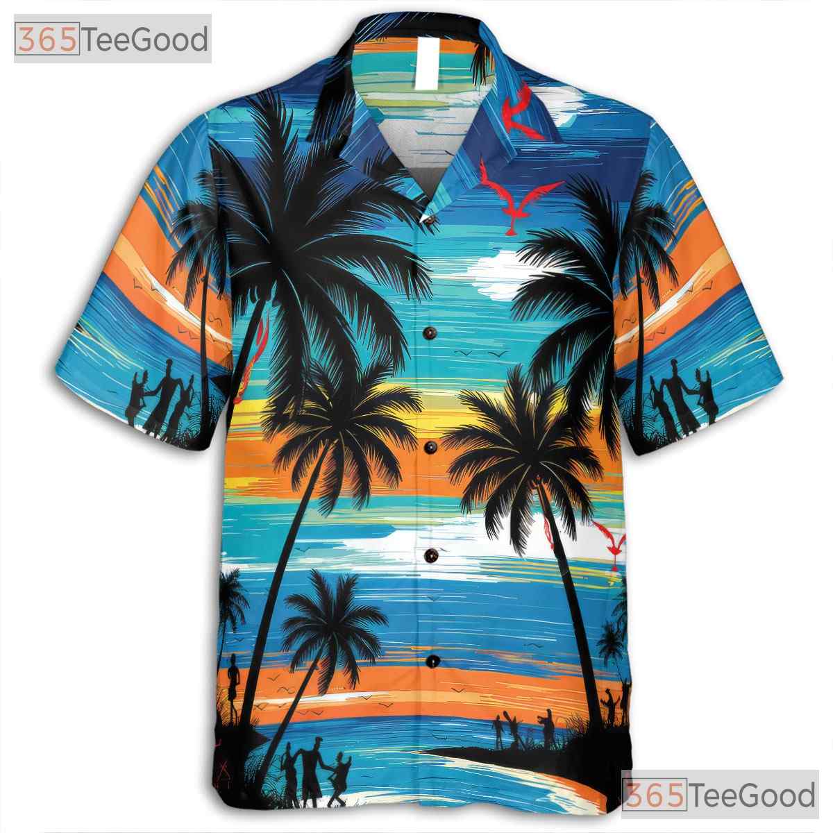 Tropical Sunset Hawaiian Shirt - Men's Luau Palm Tree Beach Aloha Outfit