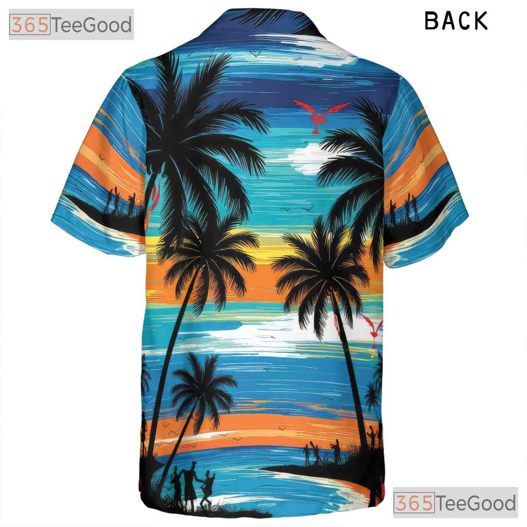 Tropical Sunset Hawaiian Shirt - Men's Luau Palm Tree Beach Aloha Outfit