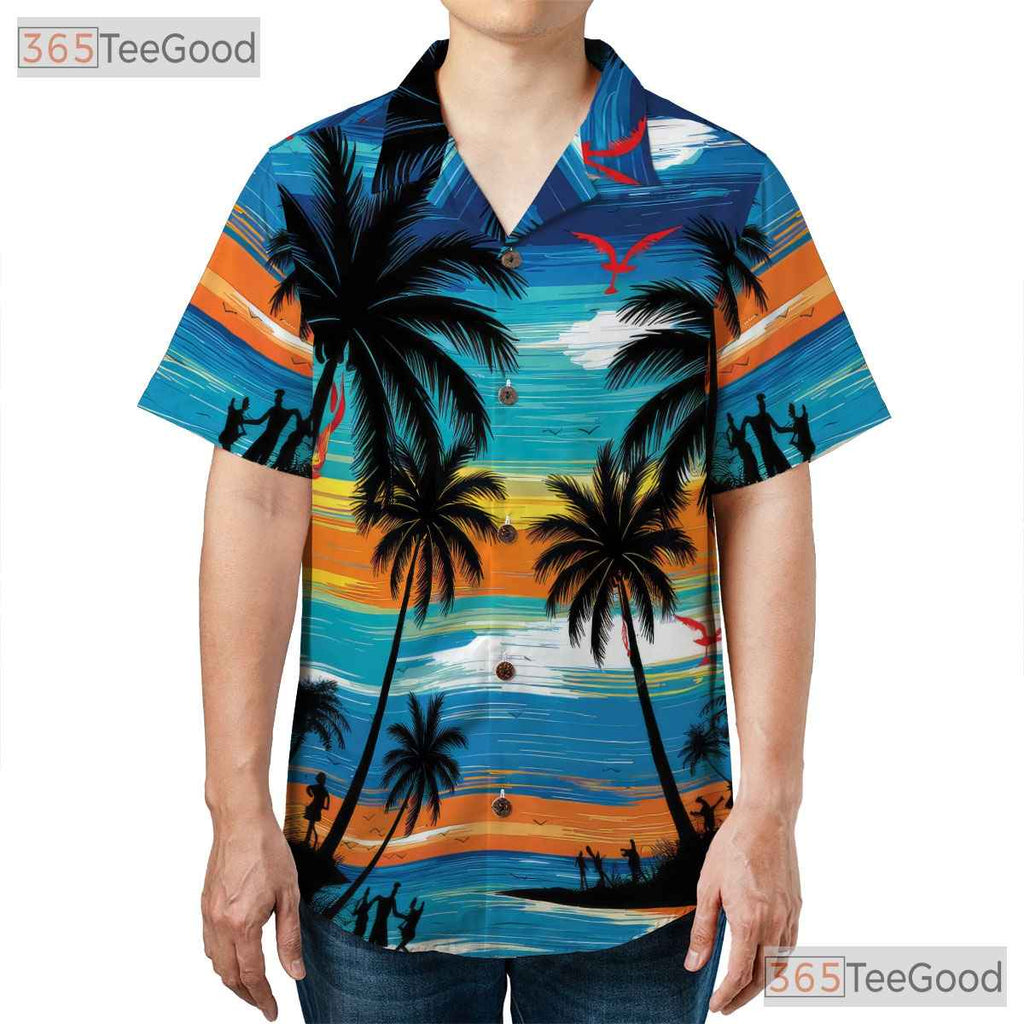 Tropical Sunset Hawaiian Shirt - Men's Luau Palm Tree Beach Aloha Outfit