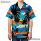 Tropical Sunset Hawaiian Shirt - Men's Luau Palm Tree Beach Aloha Outfit