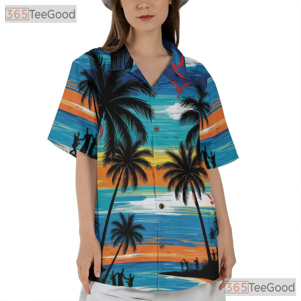 Tropical Sunset Hawaiian Shirt - Men's Luau Palm Tree Beach Aloha Outfit