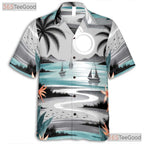 Tropical Sunset Ocean Hawaiian Tee- Unisex Watercolor Beach Floral Print Top