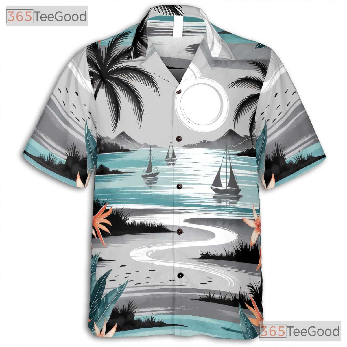 Tropical Sunset Ocean Hawaiian Tee- Unisex Watercolor Beach Floral Print Top