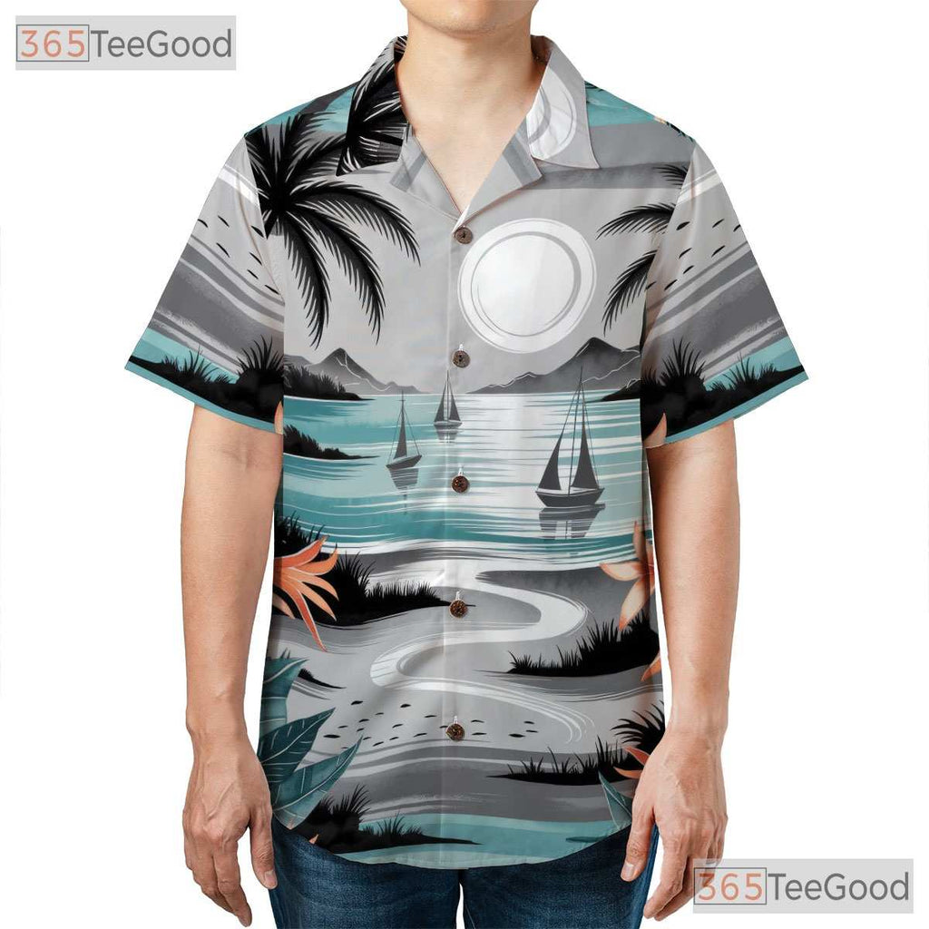 Tropical Sunset Ocean Hawaiian Tee- Unisex Watercolor Beach Floral Print Top