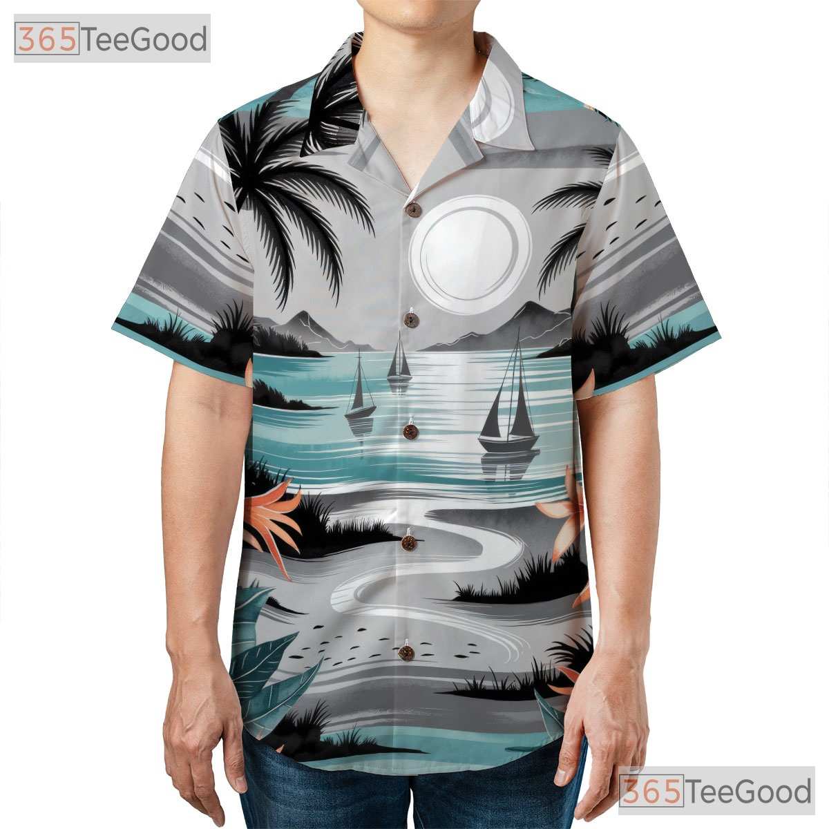 Tropical Sunset Ocean Hawaiian Tee- Unisex Watercolor Beach Floral Print Top