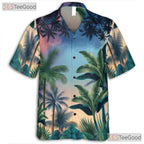 Tropical Sunset Palm Tree Hawaiian Shirt - Women's Beach Design Aloha Tee