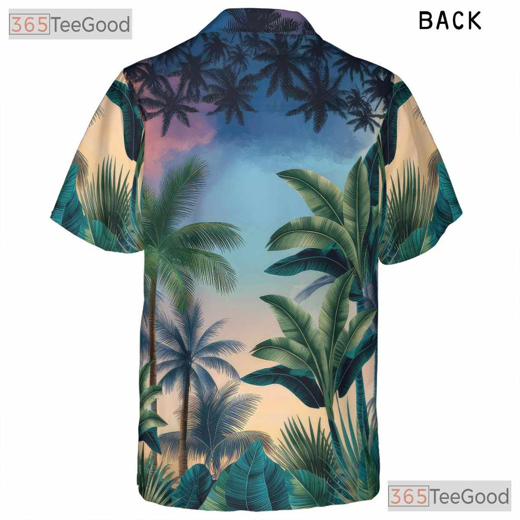 Tropical Sunset Palm Tree Hawaiian Shirt - Women's Beach Design Aloha Tee