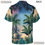 Tropical Sunset Palm Tree Hawaiian Shirt - Women's Beach Design Aloha Tee