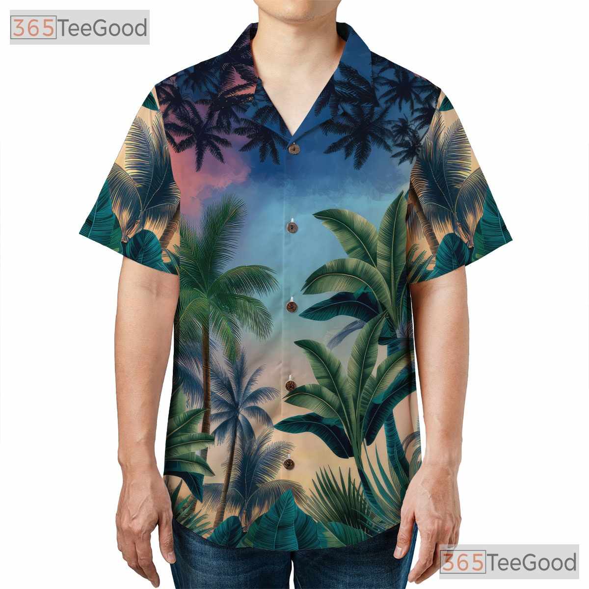 Tropical Sunset Palm Tree Hawaiian Shirt - Women's Beach Design Aloha Tee