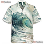 Tropical Surfing Ocean Wave Hawaiian Shirt- Unisex Watercolor Beach Vacation Top