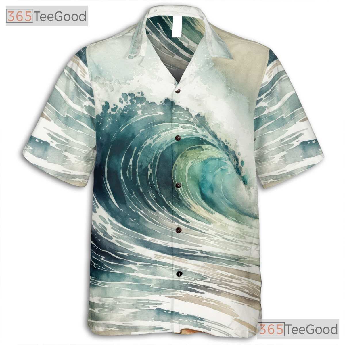 Tropical Surfing Ocean Wave Hawaiian Shirt- Unisex Watercolor Beach Vacation Top