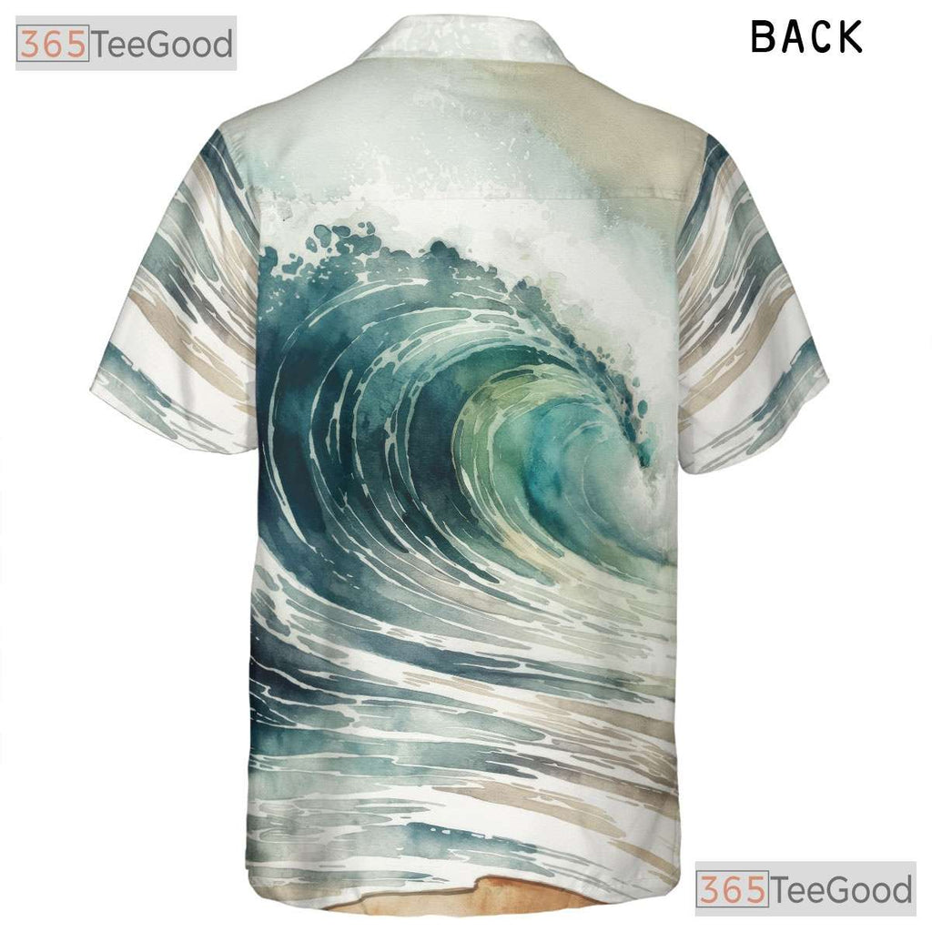 Tropical Surfing Ocean Wave Hawaiian Shirt- Unisex Watercolor Beach Vacation Top