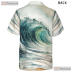 Tropical Surfing Ocean Wave Hawaiian Shirt- Unisex Watercolor Beach Vacation Top